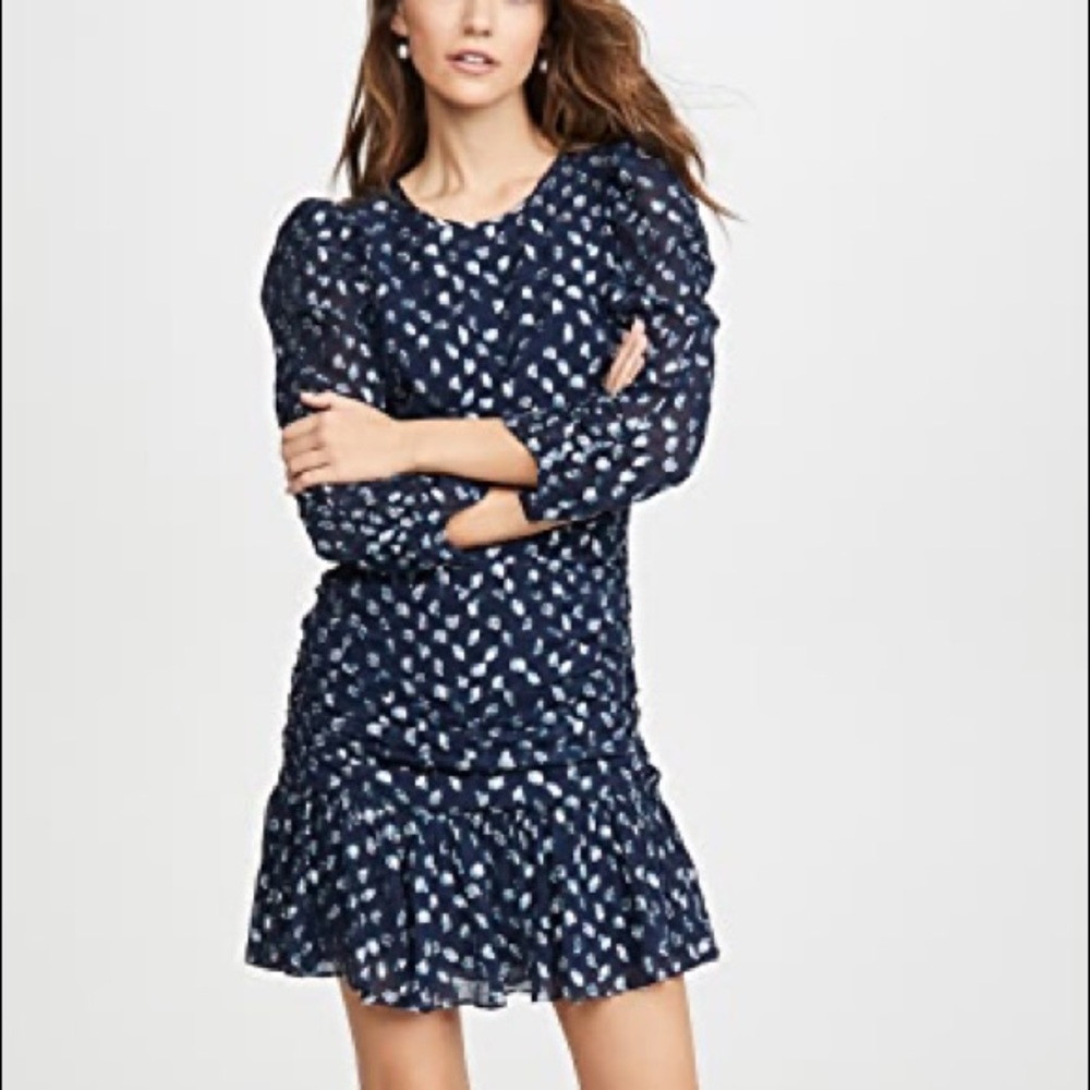 TANYA TAYLOR NWT RAVEN SILK RUCHED DRESS NAVY SZ 8 - Picture 2 of 7